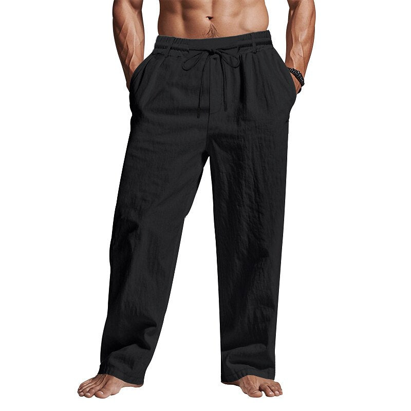 Linen Drawstring Beach Pants with Pockets