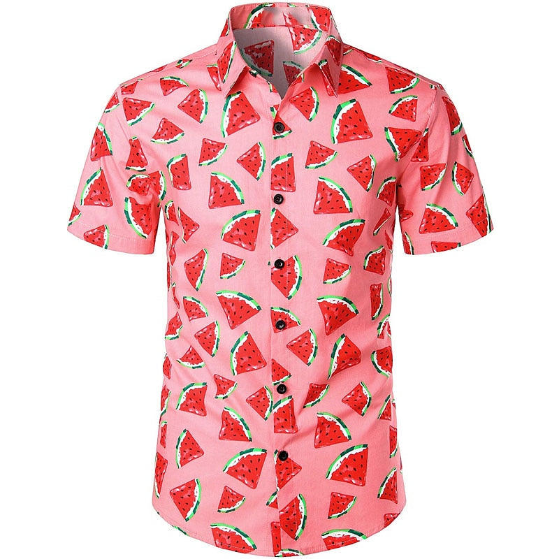 Camisa hawaiana de verano con hojas, frutas y plátanos, camisa hawaiana, camisa de manga corta