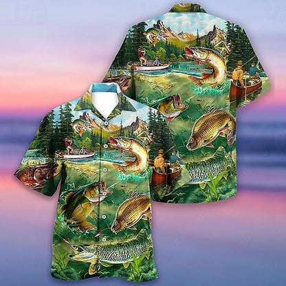 Camisa de peces tropicales Camisa hawaiana de verano Camisa Aloha Manga corta