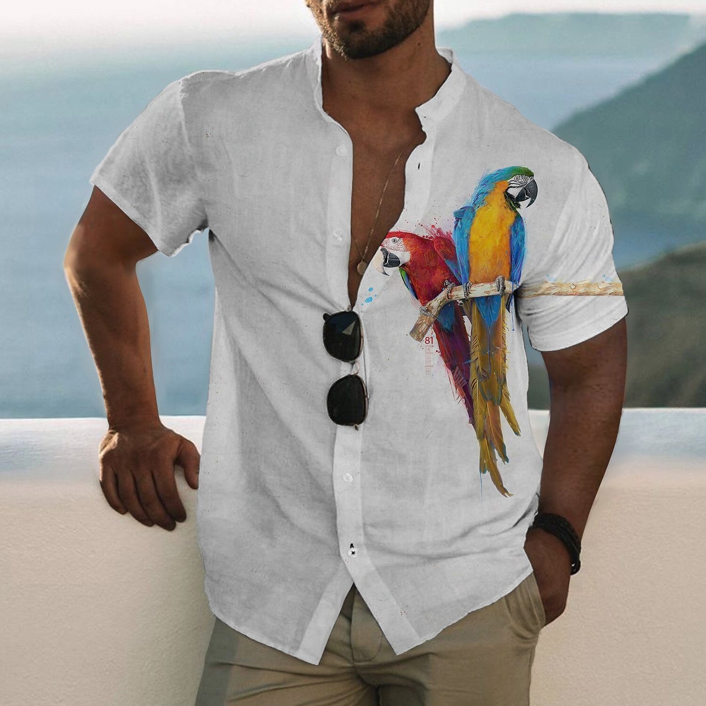 Parrot Print Aloha Shirt