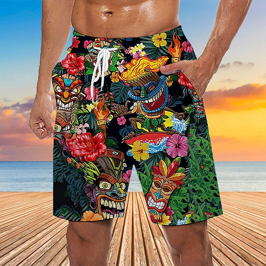 Bañador con estampado de flores y plantas, pantalones cortos de tabla