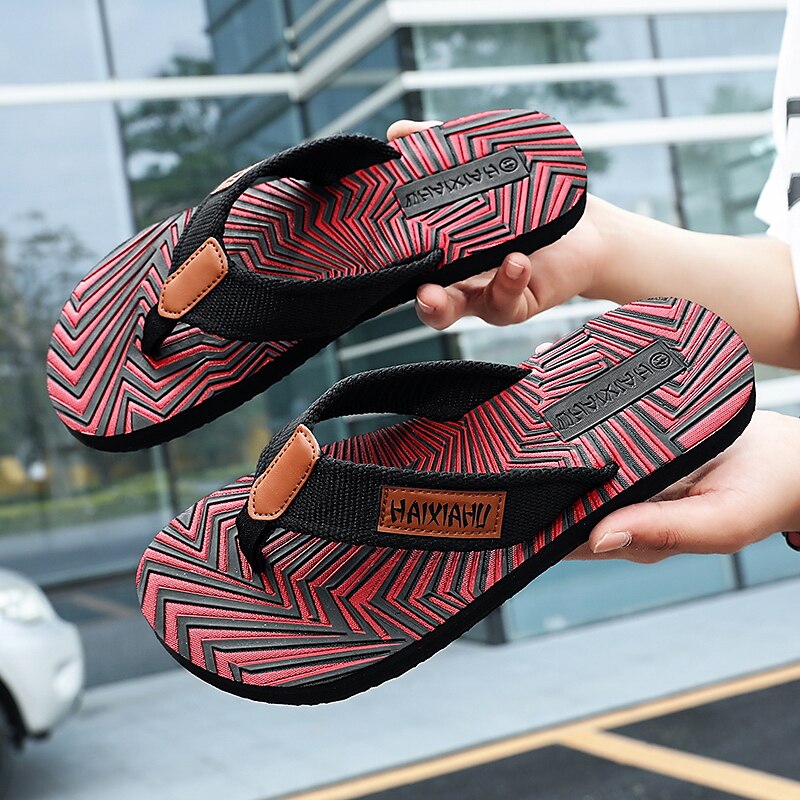 Red & Black Geometric Fashion Flip-Flops
