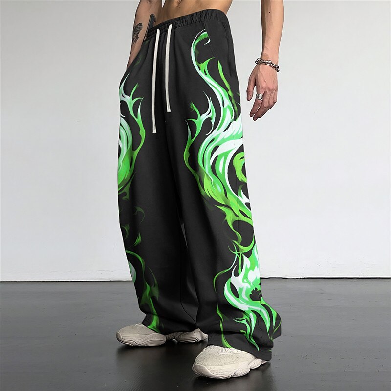 Pantalones casuales con estampado 3D de llamas