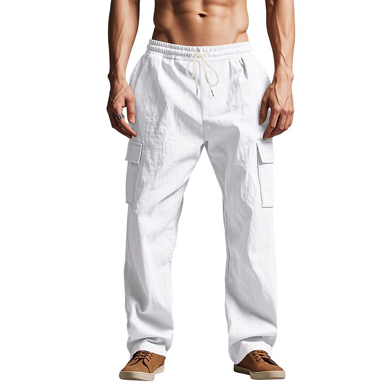 Linen Cargo Straight-Leg Pants