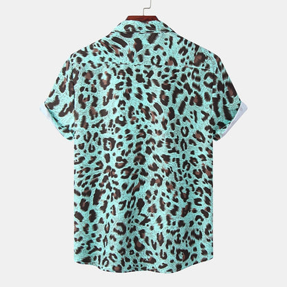 Camisa de leopardo con botones, camisa de manga corta, diseño tropical, informal, para uso diario