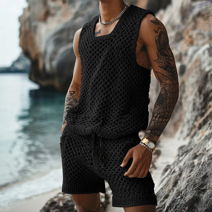Solid Color Cutout Summer Casual Suit