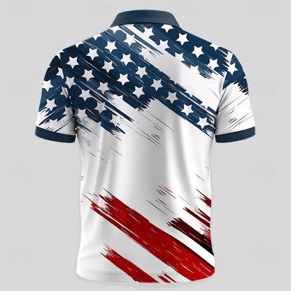 American Flag 3D Zip Polo Shirt