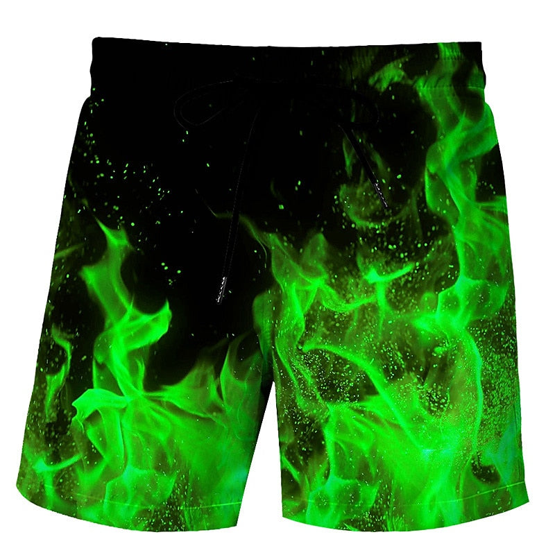 Flame Print Swimming Bathing Suit Shorts