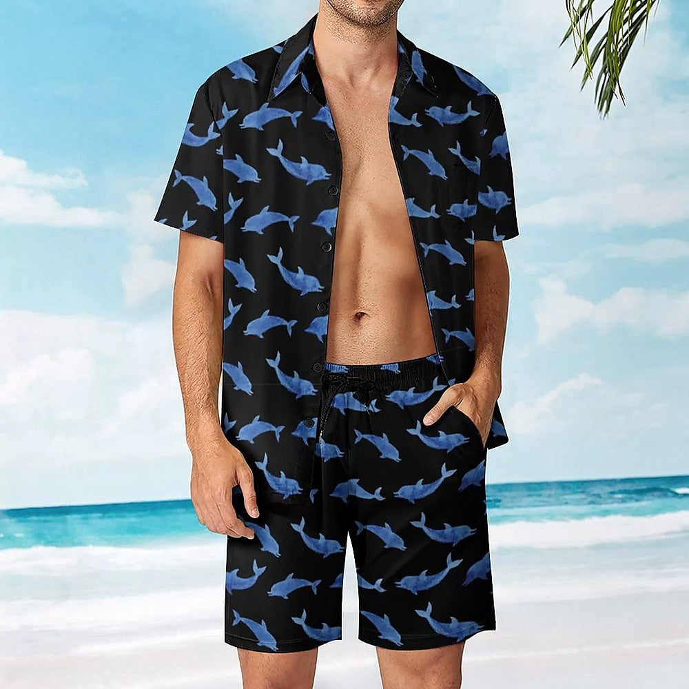 Dolphin Hawaiian Casual Vacation Shirt Set