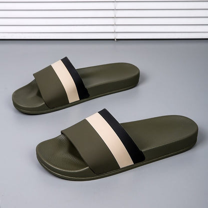 Sporty Slide Sandals with Red and White Stripes