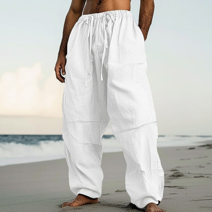 Pleated Linen Drawstring Beach Pants