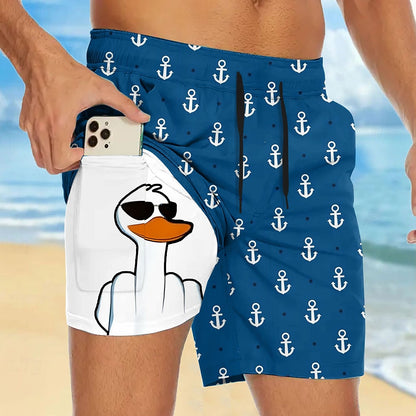 Anchor Duck Print Compression Swim Shorts