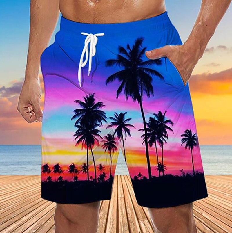 Graphic Coconut Tree Swimming Trunks Board Shorts