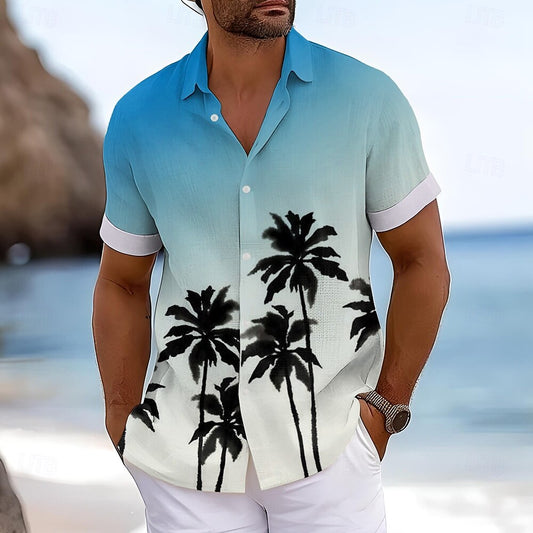 Camisa hawaiana de verano con diseño de árbol de coco