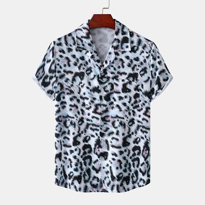 Camisa de leopardo con botones, camisa de manga corta, diseño tropical, informal, para uso diario