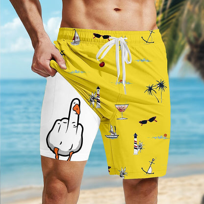 Coconut Tree Funny Duck 2-in-1 Board Shorts