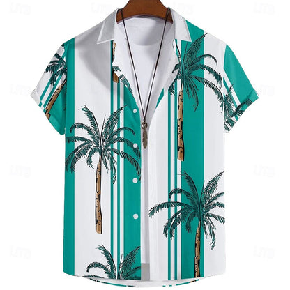 Camisa hawaiana de verano con diseño de árbol de coco, camisa hawaiana de manga corta