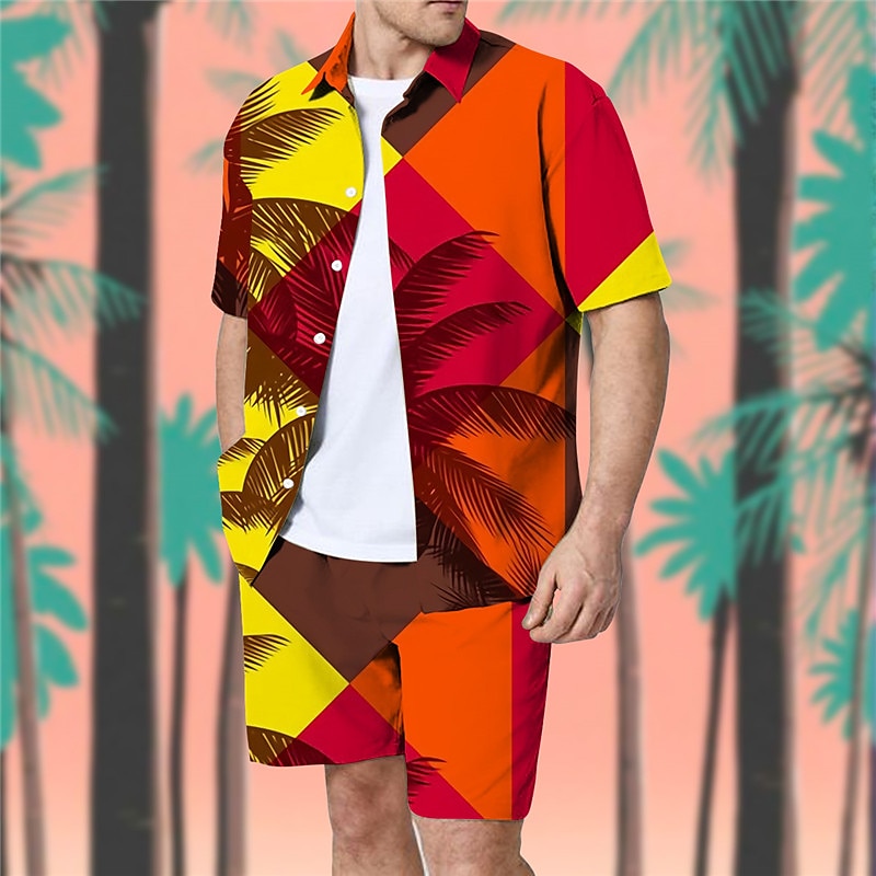 Hawaiian Colorblocked Coconut Print Shirt Set