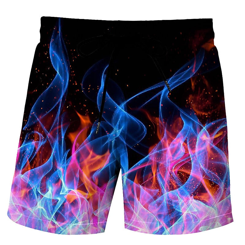 Flame Print Swimming Bathing Suit Shorts