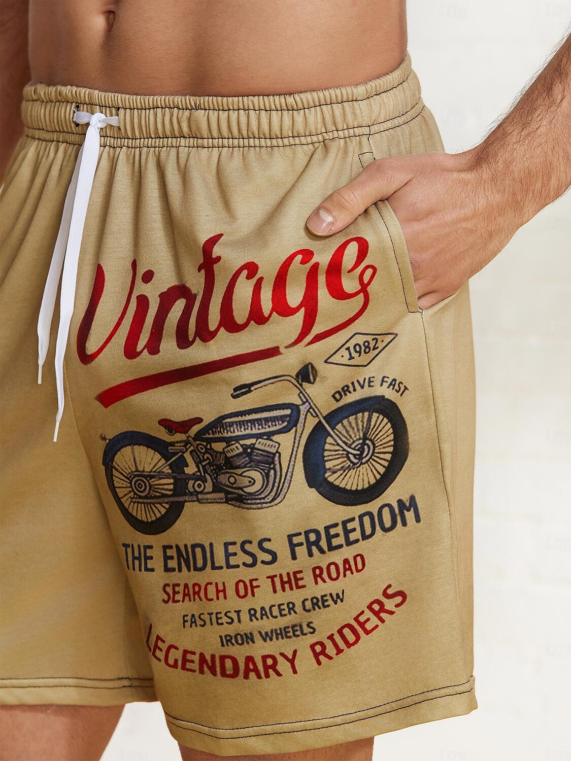 Pantalones cortos deportivos con letras de motociclista vintage