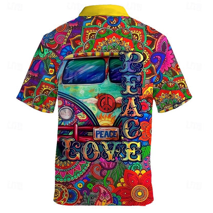 Camisa de autobús hippie Camisa hawaiana de verano Camisa Aloha Camisa de manga corta