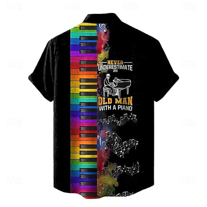 Camisa de notas musicales con instrumentos musicales Camisa hawaiana de verano Camisa abotonada