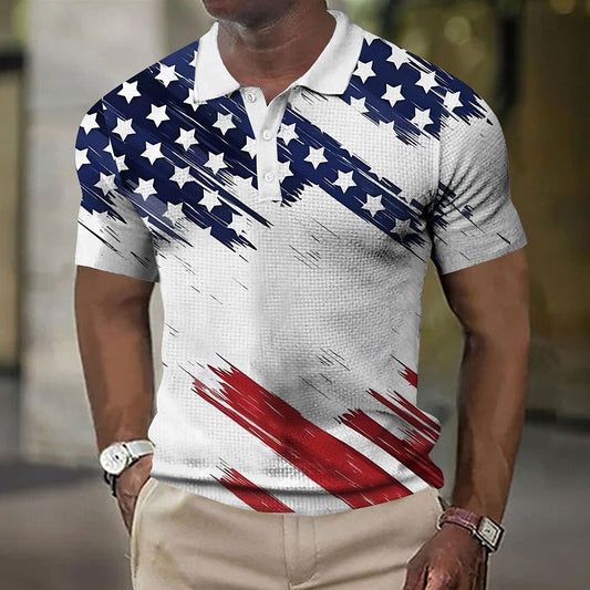 Independence Day US Flag Waffle Polo