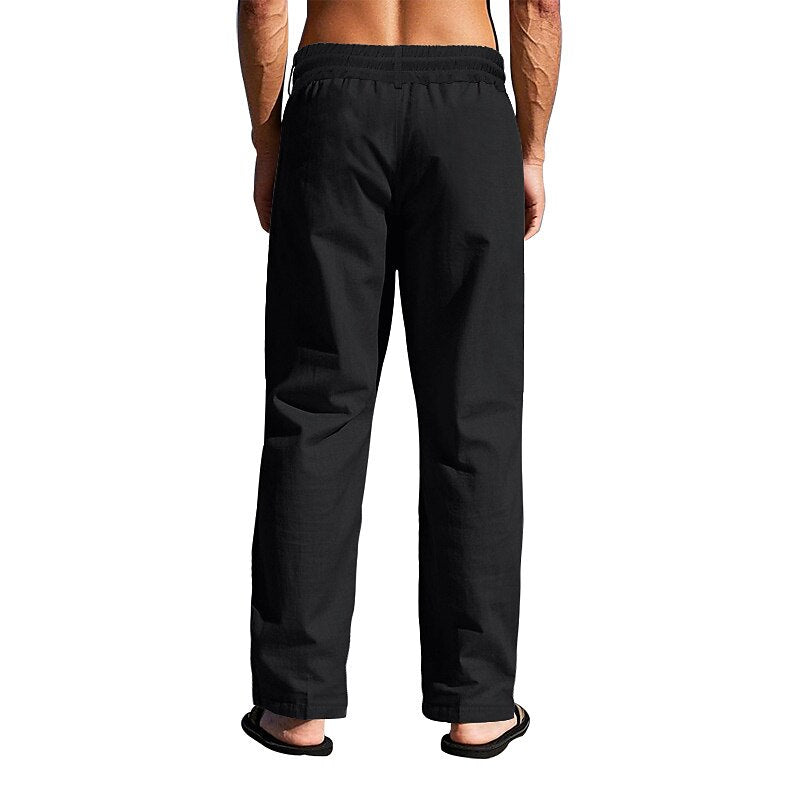 Linen Drawstring Beach Pants with Pockets