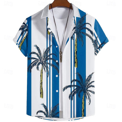 Camisa hawaiana de verano con diseño de árbol de coco, camisa hawaiana de manga corta