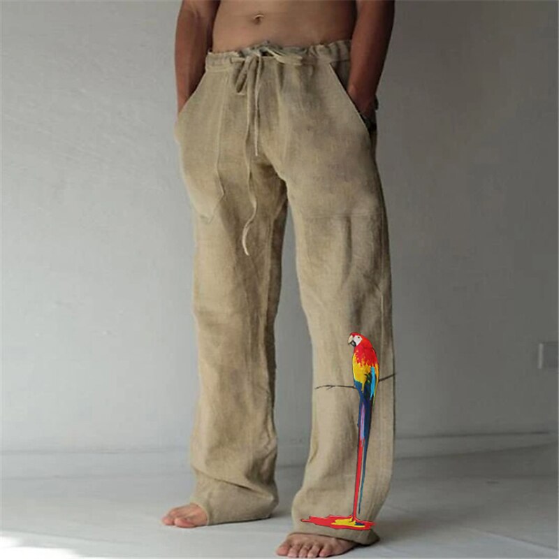 Bird Print Drawstring Beach Pants