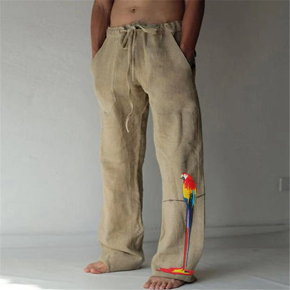 Bird Print Drawstring Beach Pants