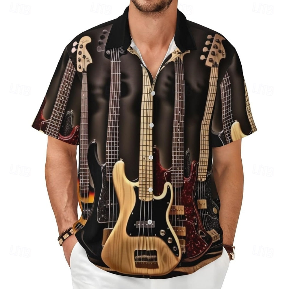 Camisa informal con botones y manga corta con instrumentos musicales