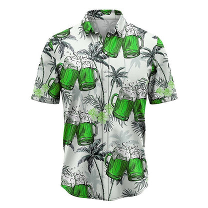 Camisa hawaiana de verano con estampados gráficos y hojas de cerveza Camisa Aloha de manga corta