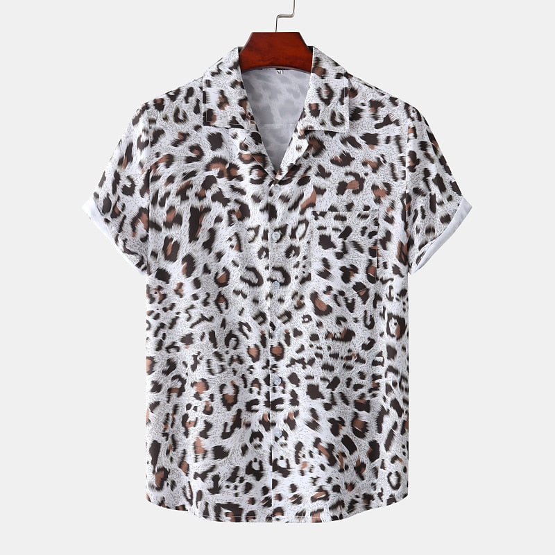 Camisa de leopardo con botones, camisa de manga corta, diseño tropical, informal, para uso diario