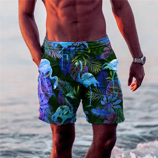 Leaf Flamingo Graphic Prints Board Shorts