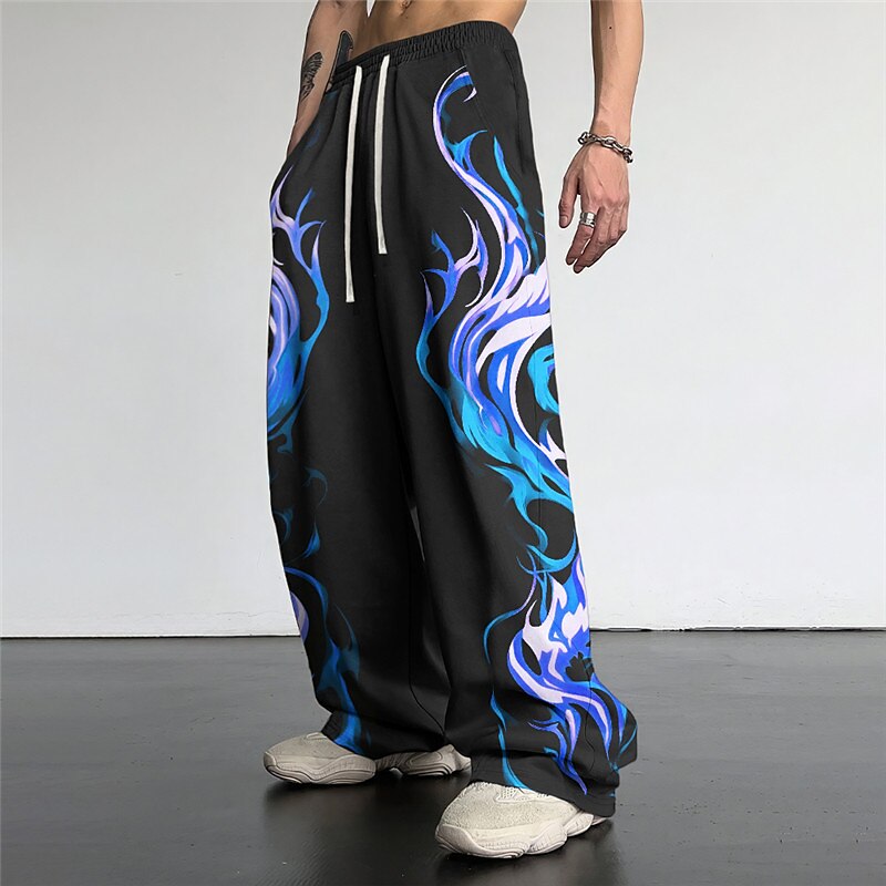 Pantalones casuales con estampado 3D de llamas