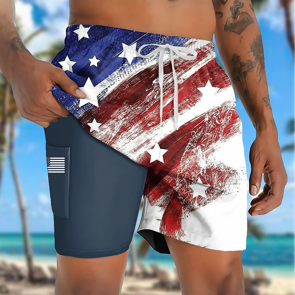American US Flag 2-in-1 Board Shorts