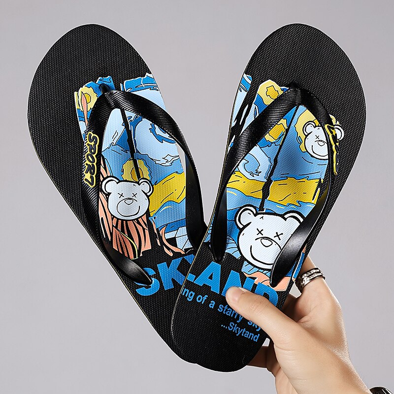 Playful Blue Cartoon Dog Flip-Flops