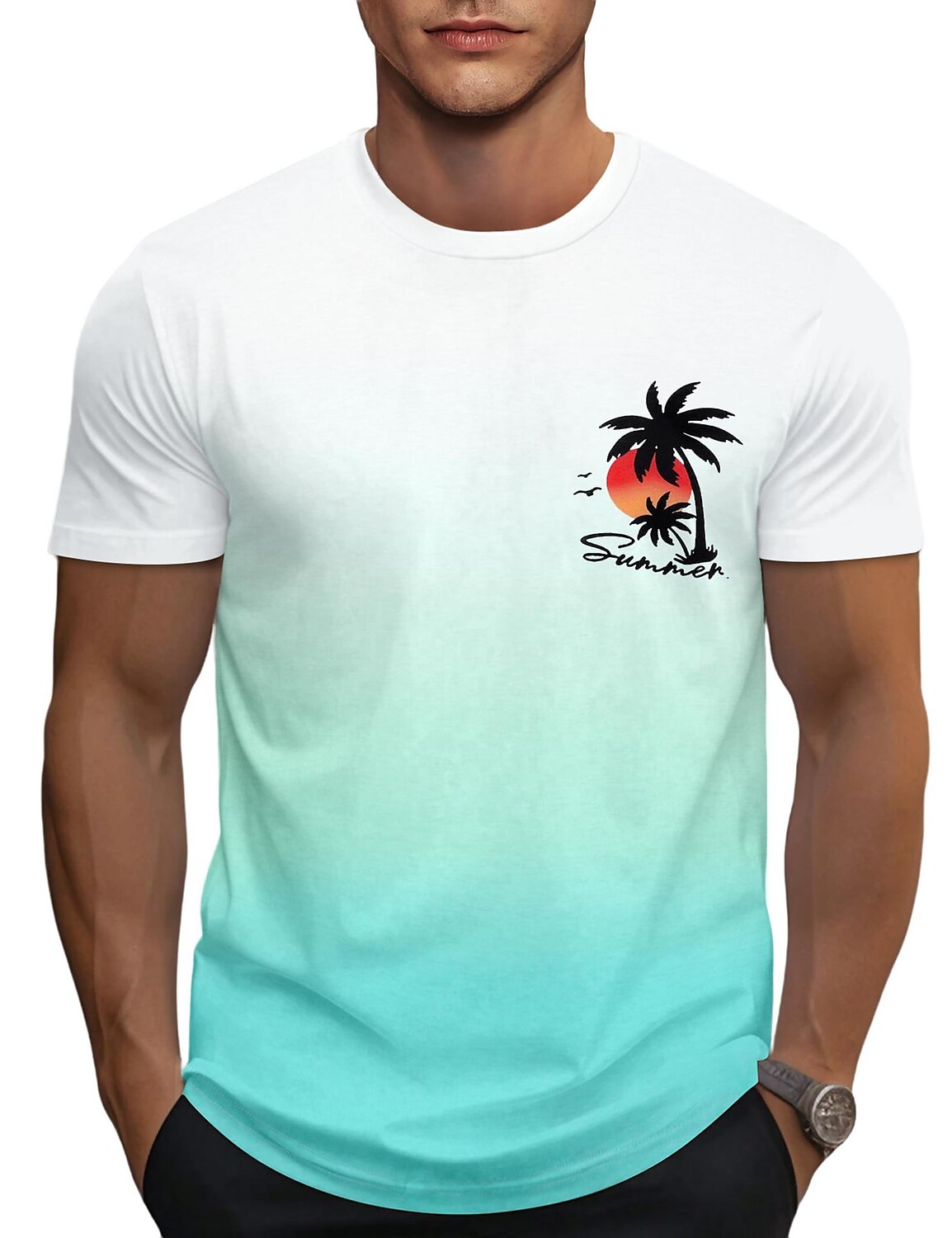 Coconut Tree Print T-Shirt Casual Top