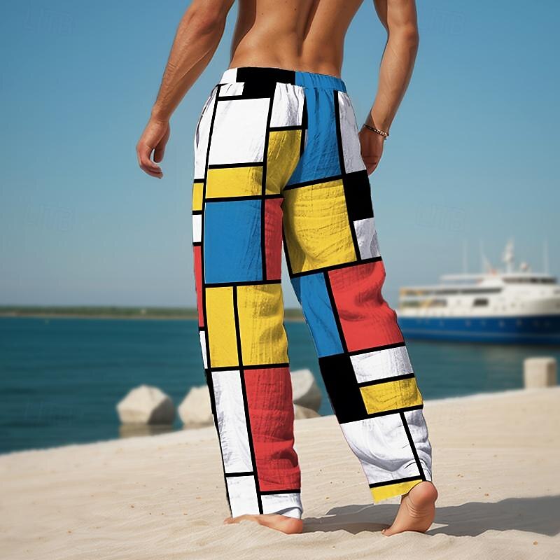 Plaid Color Block Resort 3D Printed Casual Pants