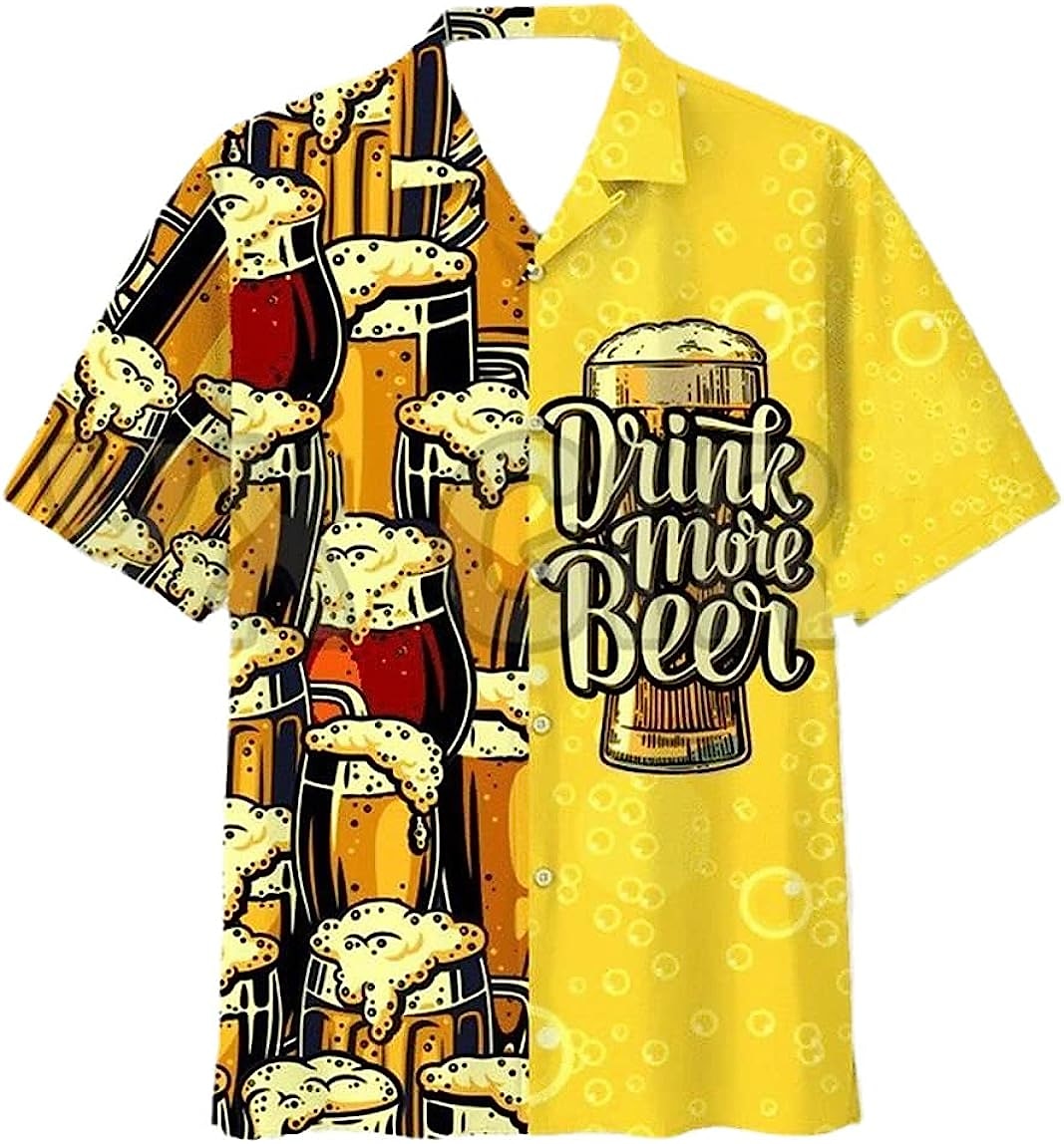 Graphic Beer Print Aloha Shirt