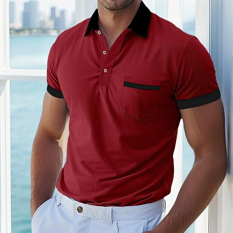 Colorblocked Casual Top Pique Polo Shirt