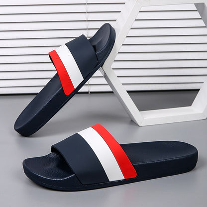 Sporty Slide Sandals with Red and White Stripes