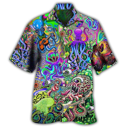 Camisa hawaiana de verano con pulpo y guitarra tropical Camisa Aloha