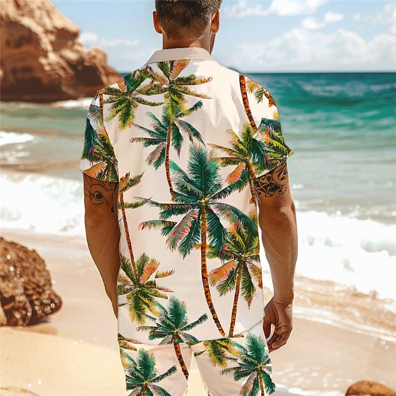 Tropical Palm Tree Tropical Botanical Pattern Shirt Set