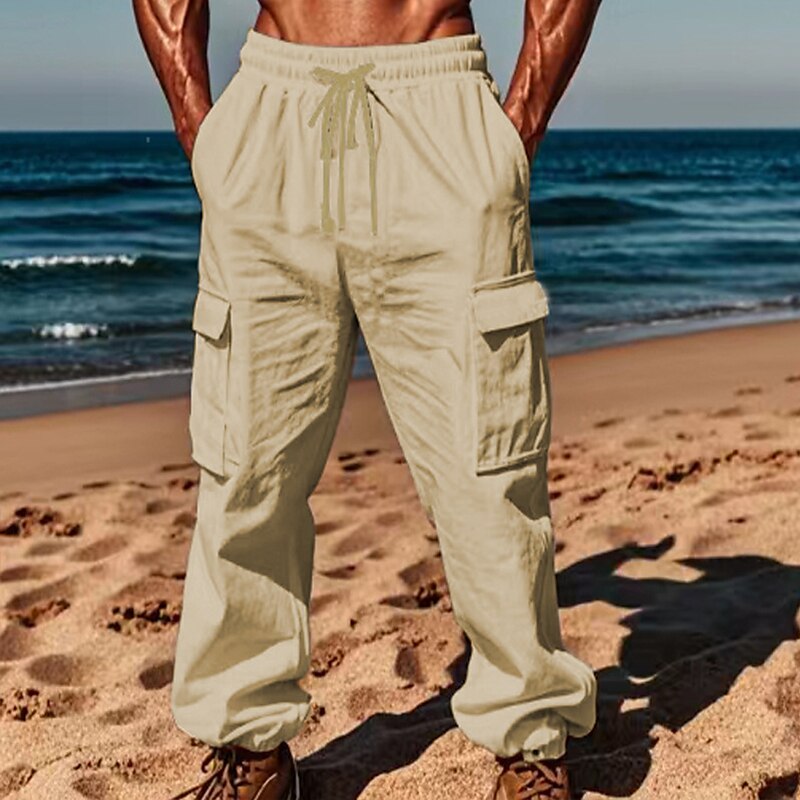 Linen Cargo Jogger Pants