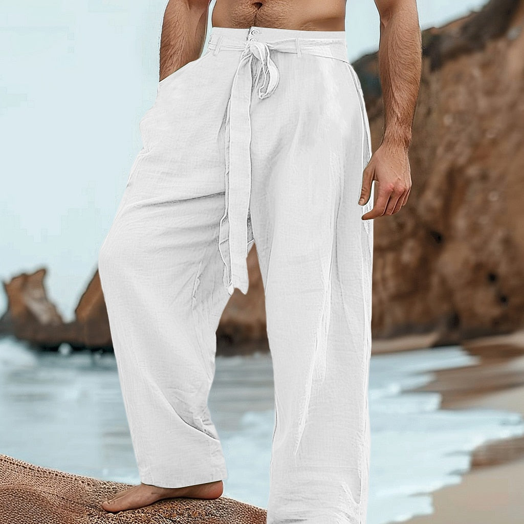 Loose-Fit Linen Drawstring Pants