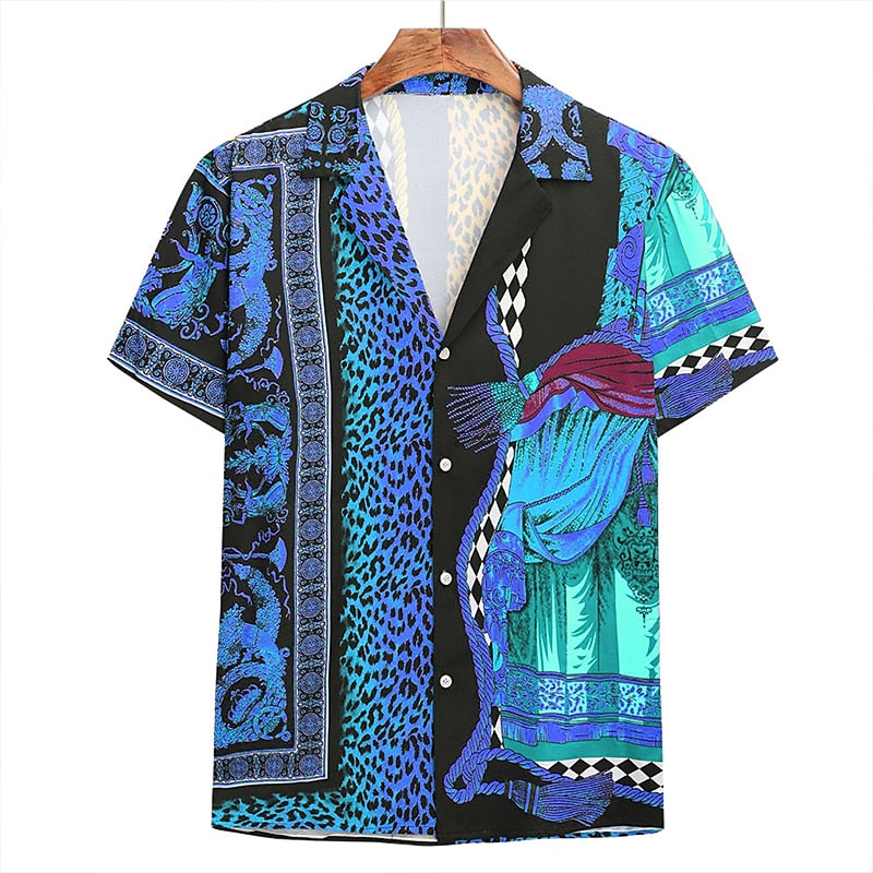 Summer Hawaiian Leopard Geometric Shirt