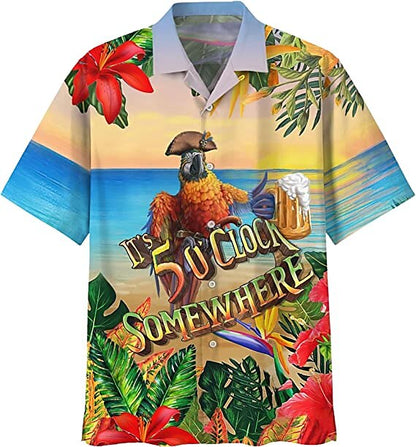 Camisa hawaiana de verano con letras de árbol de coco y bebida