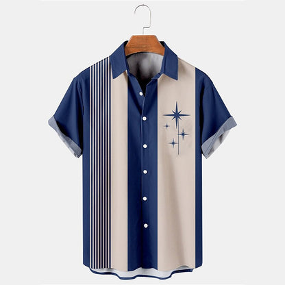 Camisa de lino con estampado geométrico de rayas 